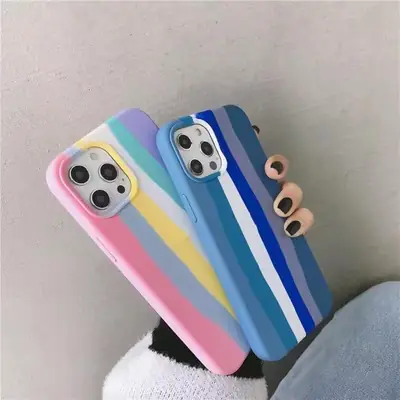 Multicolor Rainbow Stripe Silicon Case for iPhone 15 Pro Max thumbnail 4