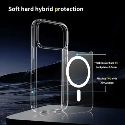Transparent MagSafe Magnetic Clear Case for iPhone 17 Pro Max – Premium Shockproof Protection & Wireless Charging Compatible thumbnail 5