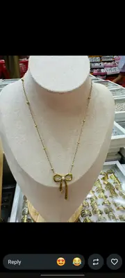 Pearl Bow Necklace for Women – Gold Color Ribbon Pendant