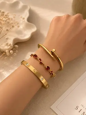 1 Pc Modern Design Gold Plated Chain Bracelet thumbnail 4