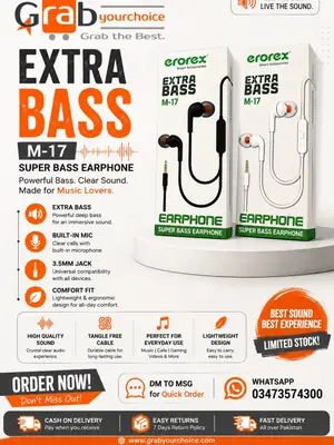 Erorex M-17 Extra Bass Wired Earphones 3.5mm Jack | In-Ear Handsfree with Mic | HD Sound | Universal Compatibility