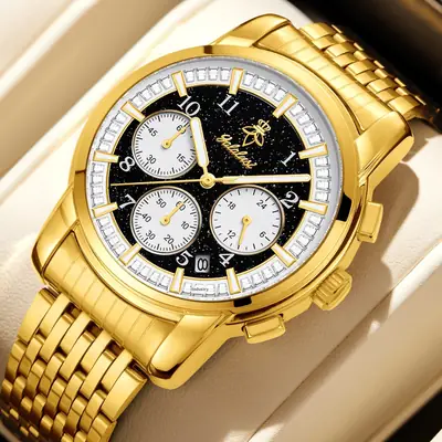 Luxury Multifunction  Quartz Watch with Diamond-Accent