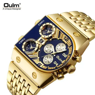 Multi Time Zone Large Dial Luminous Men Watch Steel Strap