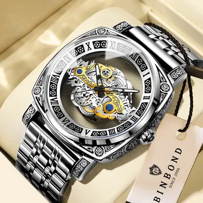BINBOND Genuine Retro Carved Quartz Luxury Watch 
