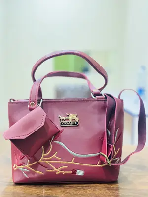 Girl's Leather Embroidered Hand Bag With mini pouch