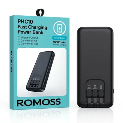 ROMOSS 10000mAh 22.5W Fast Charging Power Bank - Black