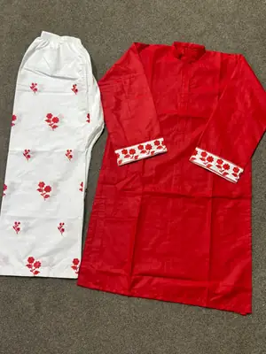 2 Pcs Women's Stitched Cotton Embroidered Shirt And Trouser thumbnail 2