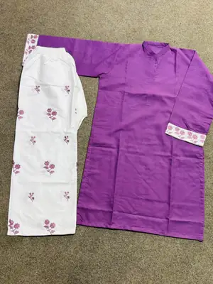2 Pcs Women's Stitched Cotton Embroidered Shirt And Trouser thumbnail 7