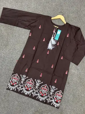 2 Pcs Women's Stitched Cotton Jacquard Embroidered Shirt And Trouser thumbnail 2