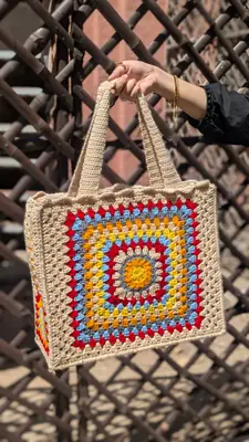 Cute Girl's Multicolor Crochet Acrylic Tote Bag - 1 Pc