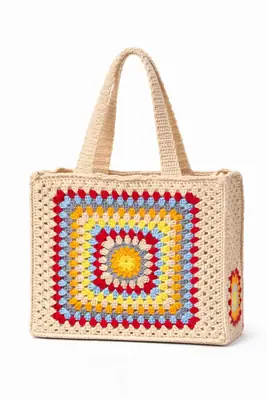 Cute Girl's Multicolor Crochet Acrylic Tote Bag - 1 Pc thumbnail 3