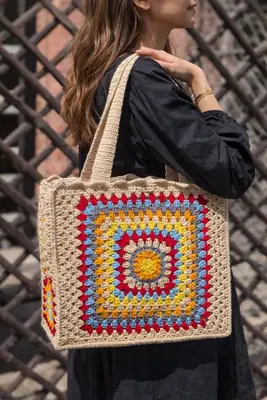 Cute Girl's Multicolor Crochet Acrylic Tote Bag - 1 Pc thumbnail 4