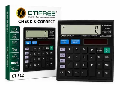 CTIFREE CT-512 12-Digit Solar Calculator | 112 Steps Check & Correct | Large Display | Desktop Calculator for Office, School & Business