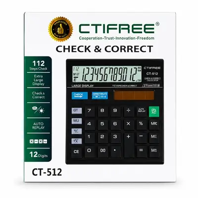 CTIFREE CT-512 12-Digit Solar Calculator | 112 Steps Check & Correct | Large Display | Desktop Calculator for Office, School & Business thumbnail 2