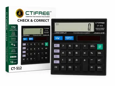 CTIFREE CT-512 12-Digit Solar Calculator | 112 Steps Check & Correct | Large Display | Desktop Calculator for Office, School & Business thumbnail 3
