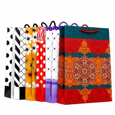 Large size Luxury Printed Bleach card Gift Bag | Reusable Shopping Bag with Strong Rope Handles | Gift Packaging Bag for Birthday, Wedding, Eid, Boutique & Retail Stores