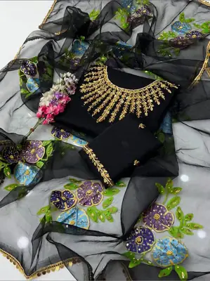 3 Pcs Women's Unstitched Sequins Embroidered Suit thumbnail 2