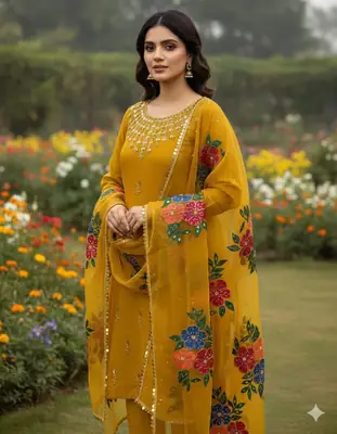 3 Pcs Women's Unstitched Sequins Embroidered Suit