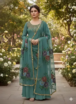 3 Pcs Women's Unstitched Sequins Embroidered Suit
