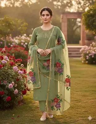 3 Pcs Women's Unstitched Sequins Embroidered Suit