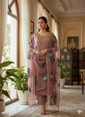 3 Pcs Women's Unstitched Sequins Embroidered Suit