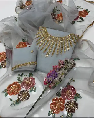 3 Pcs Women's Unstitched Sequins Embroidered Suit