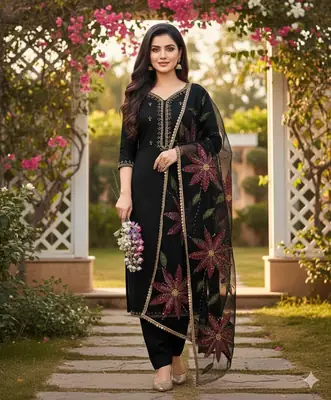 3 Pcs Women's Unstitched Sequins Embroidered Suit