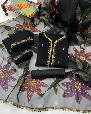 3 Pcs Women's Unstitched Sequins Embroidered Suit thumbnail 2