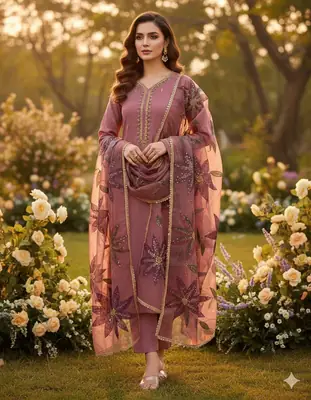 3 Pcs Women's Unstitched Sequins Embroidered Suit