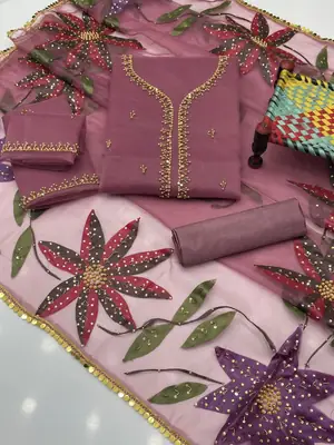 3 Pcs Women's Unstitched Sequins Embroidered Suit thumbnail 2