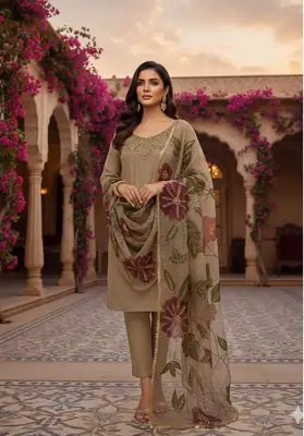 3 Pcs Women's Unstitched Sequins Embroidered Suit