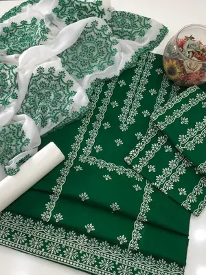 14 august 3 Pcs Women's Unstitched Embroidered Suit thumbnail 3