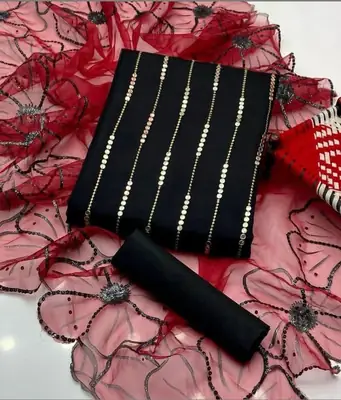 3 Pcs Women's Unstitched Embroidered Suit beautiful article  thumbnail 2