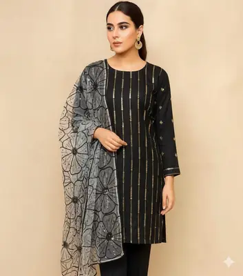 3 Pcs Women's Unstitched Embroidered Suit beautiful article 