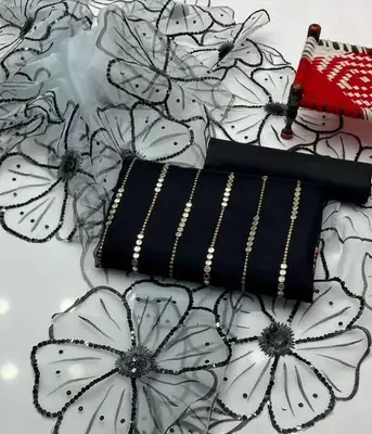 3 Pcs Women's Unstitched Embroidered Suit beautiful article  thumbnail 2