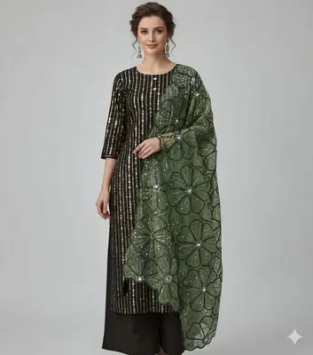 3 Pcs Women's Unstitched Embroidered Suit beautiful article 