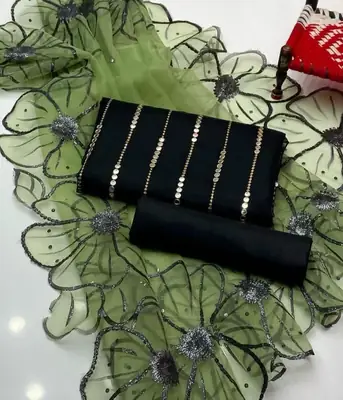 3 Pcs Women's Unstitched Embroidered Suit beautiful article  thumbnail 2