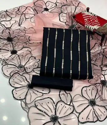 3 Pcs Women's Unstitched Embroidered Suit beautiful article  thumbnail 2