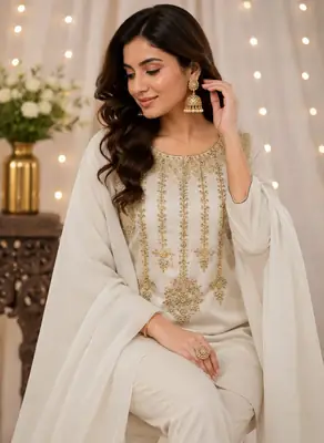 3 Pcs Women's Unstitched Embroidered Suit 