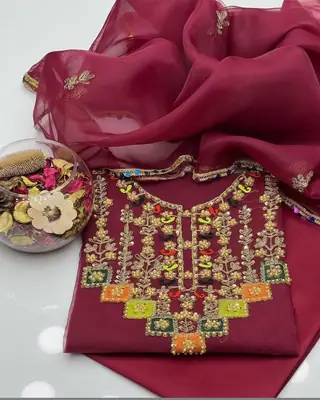 3 Pcs Women's Unstitched Embroidered Suit  thumbnail 2