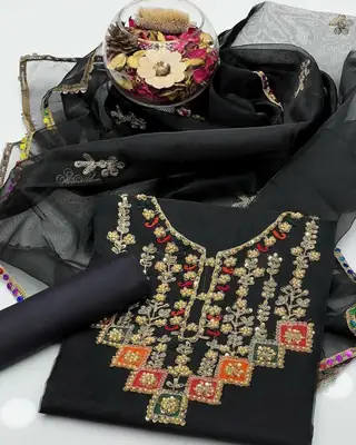 3 Pcs Women's Unstitched Embroidered Suit  thumbnail 2