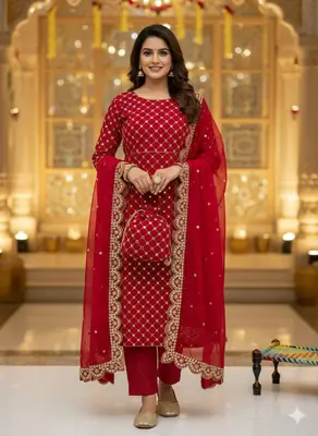 3 Pcs Women's Unstitched Sheesha Work Suit