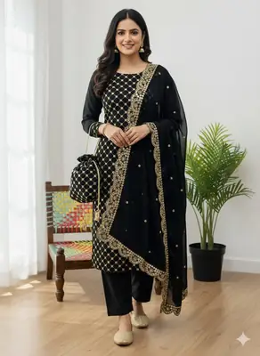3 Pcs Women's Unstitched Sheesha Work Suit