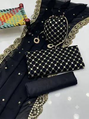 3 Pcs Women's Unstitched Sheesha Work Suit thumbnail 2