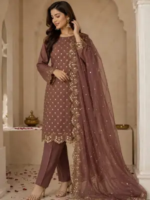 3 Pcs Women's Unstitched Sheesha Work Suit