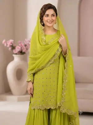 3 Pcs Women's Unstitched Sheesha Work Suit