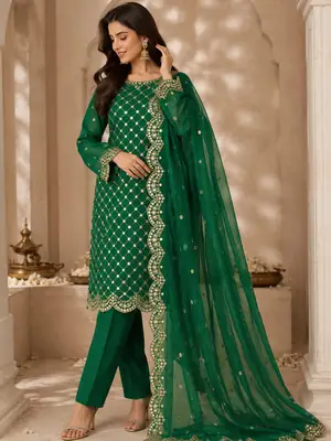 3 Pcs Women's Unstitched Sheesha Work Suit