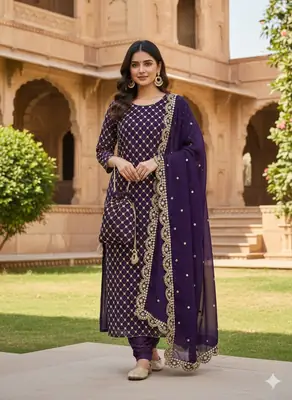 3 Pcs Women's Unstitched Sheesha Work Suit