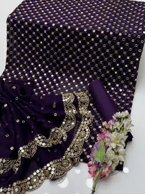 3 Pcs Women's Unstitched Sheesha Work Suit thumbnail 2