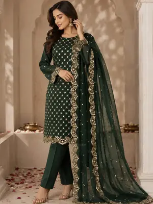 3 Pcs Women's Unstitched Sheesha Work Suit
